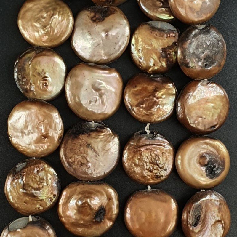 Perle di fiume marrone tondo piatto 20mm