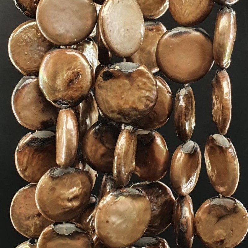 Perle di fiume marrone tondo piatto 20mm