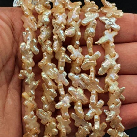 Perle di fiume crema croce buco storto 8x14mm