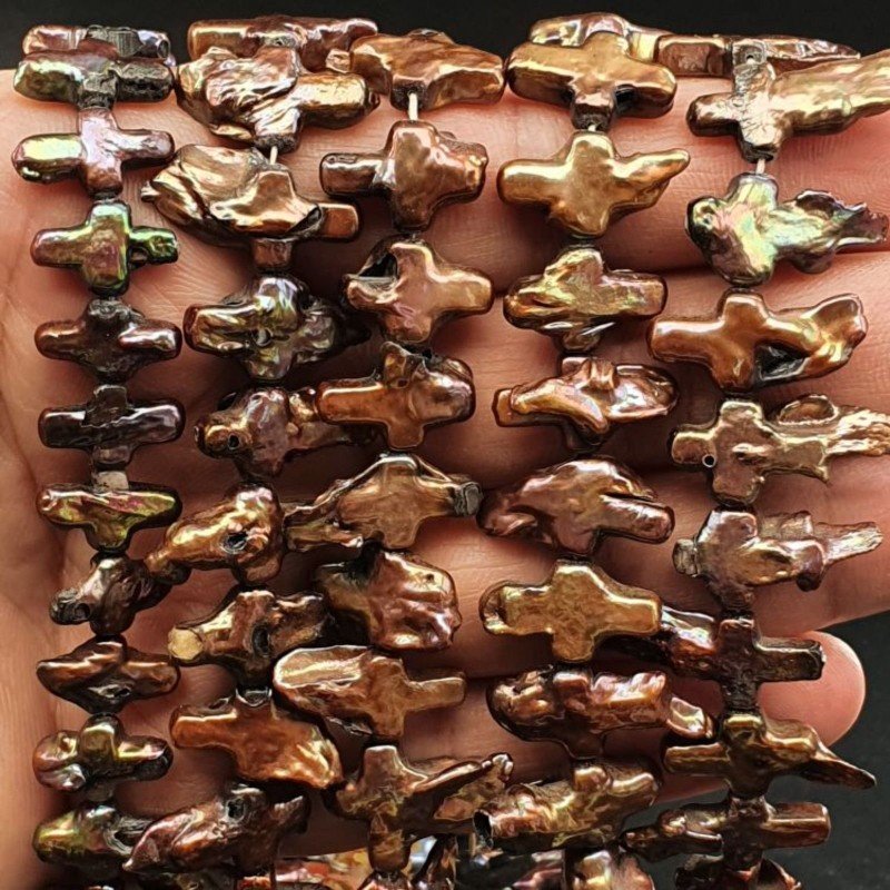 Perle di fiume croce foro orrizontale bronzo 13x10mm Perle di fiume croce foro orrizontale bronzo 13x10mm