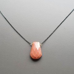 Collana Girocollo Con Catena Brunito Argento 925 E Rhodonite Gocce Piatto Sfaccettato A Mano