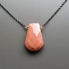 Collana Girocollo Con Catena Brunito Argento 925 E Rhodonite Gocce Piatto Sfaccettato A Mano