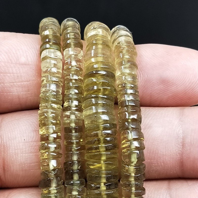 Quarzo Oro Verde Naturale in Perline Forma Rondelle Liscio a Mano Foro Passante 06-08mm