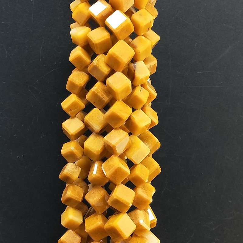 Calcite Gialla Naturale Perline Forma Cubetti con Foro Diagonale Sfaccettato a Mano