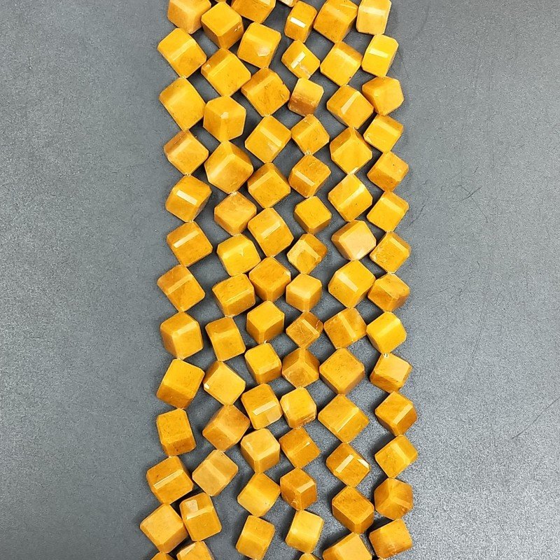 Calcite Gialla Naturale Perline Forma Cubetti con Foro Diagonale Sfaccettato a Mano
