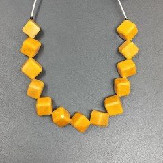 Calcite Gialla Naturale Perline Forma Cubetti con Foro Diagonale Sfaccettato a Mano