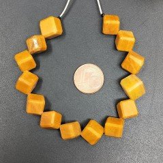 Calcite Gialla Naturale Perline Forma Cubetti con Foro Diagonale Sfaccettato a Mano