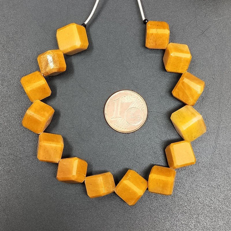 Calcite Gialla Naturale Perline Forma Cubetti con Foro Diagonale Sfaccettato a Mano