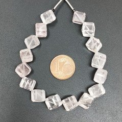 Quarzo Rosa Naturale Perline Forma Cubetti con Foro Diagonale Sfaccettato a Mano