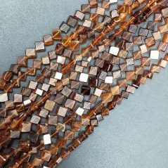 Hessonite Naturale Perline Forma Cubetti con Foro Diagonale Sfaccettato a Mano