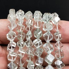 Ametista Verde (Prasiolite) Naturale Perline Forma Cubetti con Foro Diagonale Sfaccettato a Mano