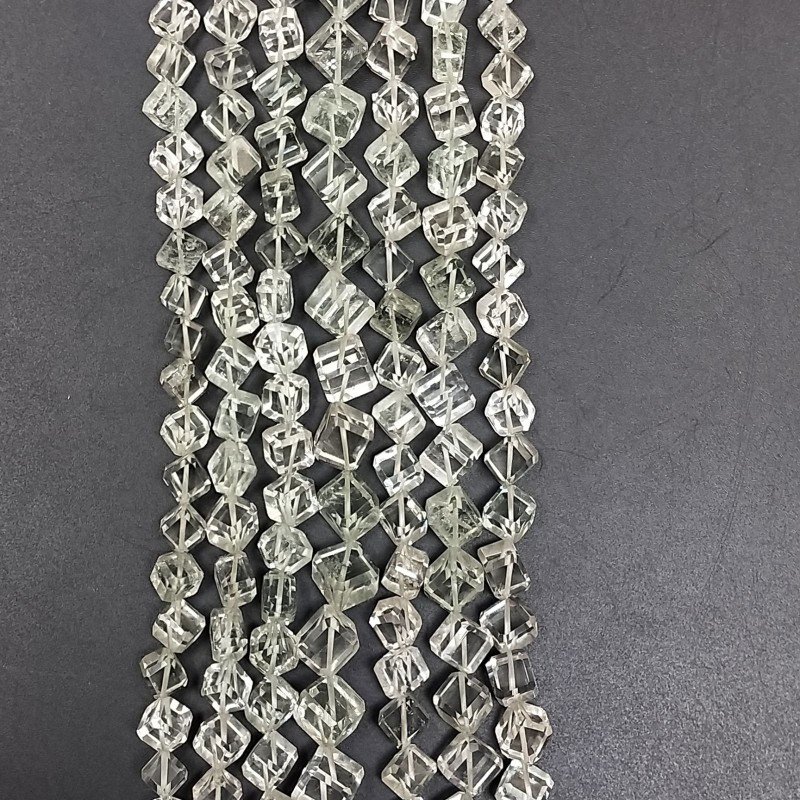 Ametista Verde (Prasiolite) Naturale Perline Forma Cubetti con Foro Diagonale Sfaccettato a Mano