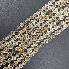 Quarzo Citrino Naturale Perline Forma Cubetti con Foro Diagonale Sfaccettato a Mano