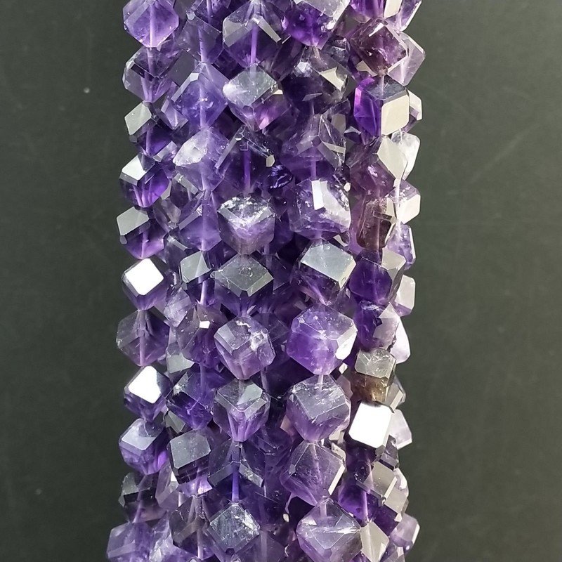 Ametista Africana Naturale Perline Forma Cubetti con Foro Diagonale Sfaccettato a Mano