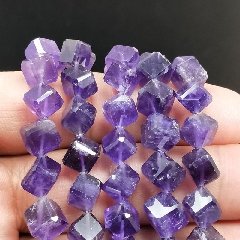 Ametista Africana Naturale Perline Forma Cubetti con Foro Diagonale Sfaccettato a Mano