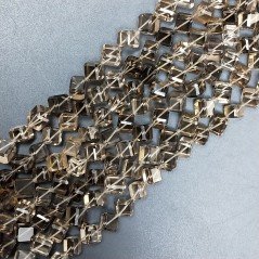 Quarzo Fume Naturale Perline Forma Cubetti con Foro Diagonale Sfaccettato a Mano