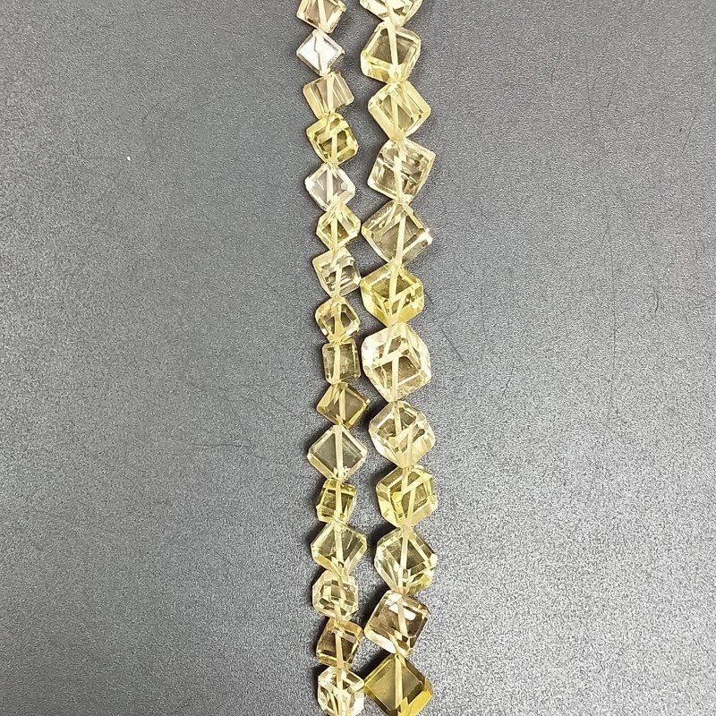 Quarzo Limone Naturale Perline Forma Cubetti con Foro Diagonale Sfaccettato a Mano