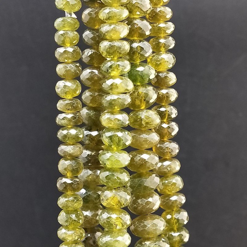 Peridoto Naturale in Perline Forma Rondelle Sfaccettato a Mano Foro Passante 06-10mm