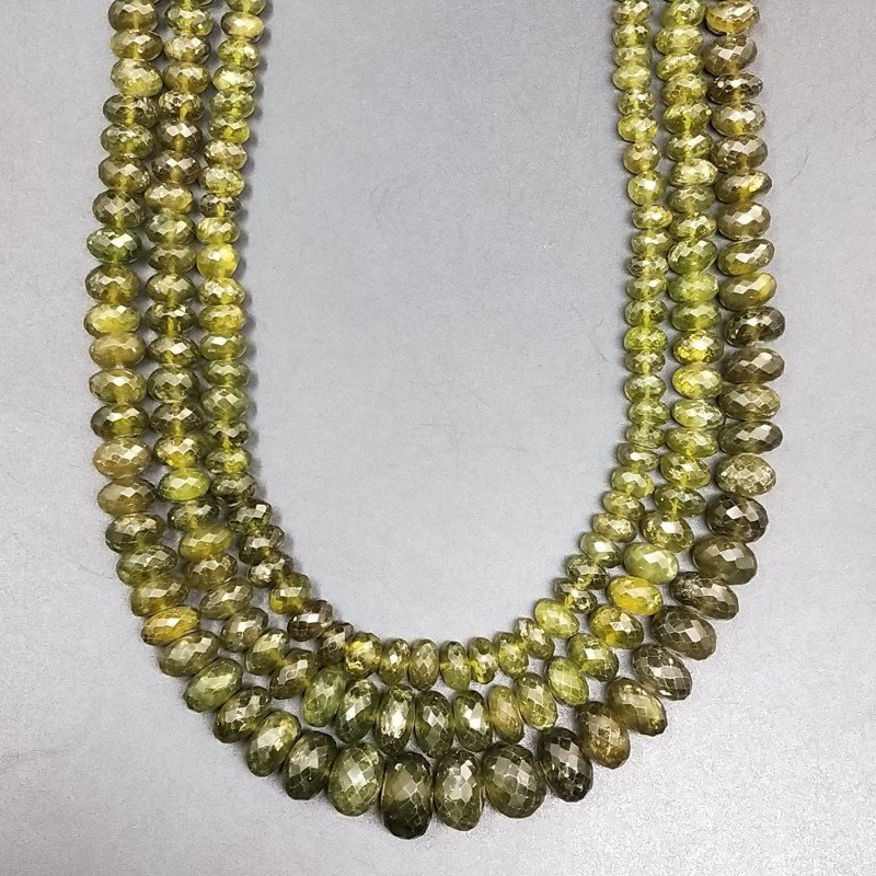 Peridoto Naturale in Perline Forma Rondelle Sfaccettato a Mano Foro Passante 06-10mm