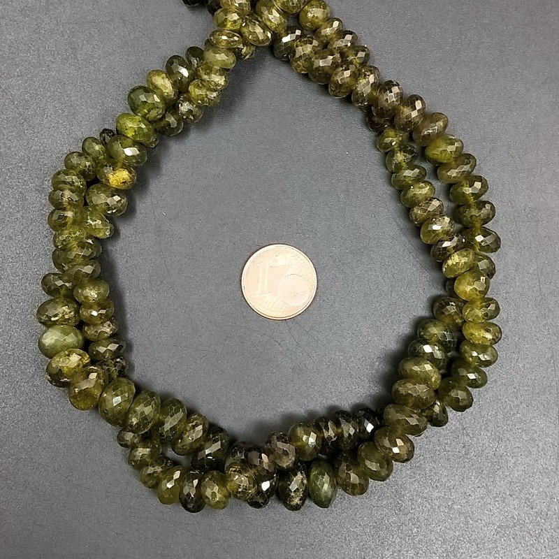 Peridoto Naturale in Perline Forma Rondelle Sfaccettato a Mano Foro Passante 06-10mm