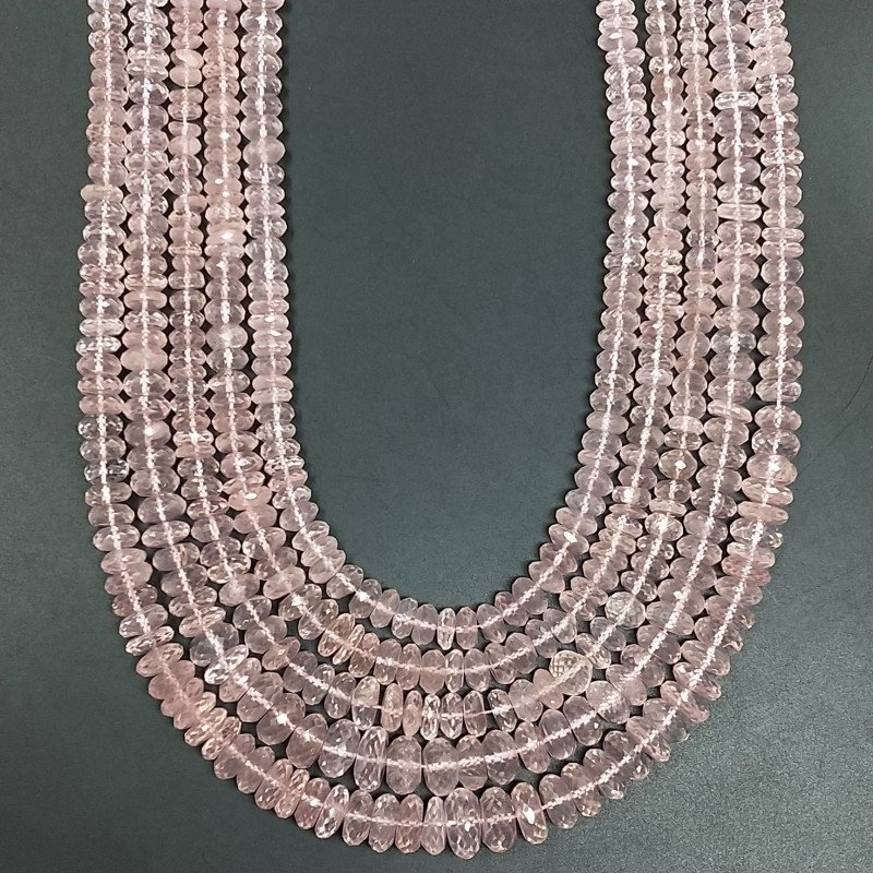 Quarzo Rosa Naturale in Perline Forma Rondelle Sfaccettato a Mano Foro Passante 08mm
