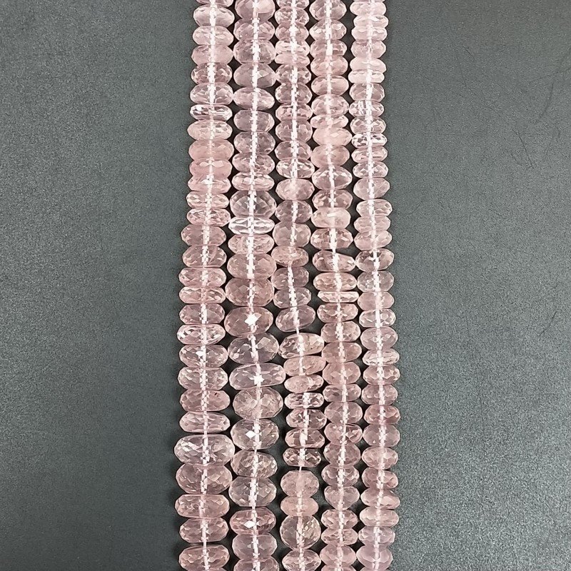 Quarzo Rosa Naturale in Perline Forma Rondelle Sfaccettato a Mano Foro Passante 08mm
