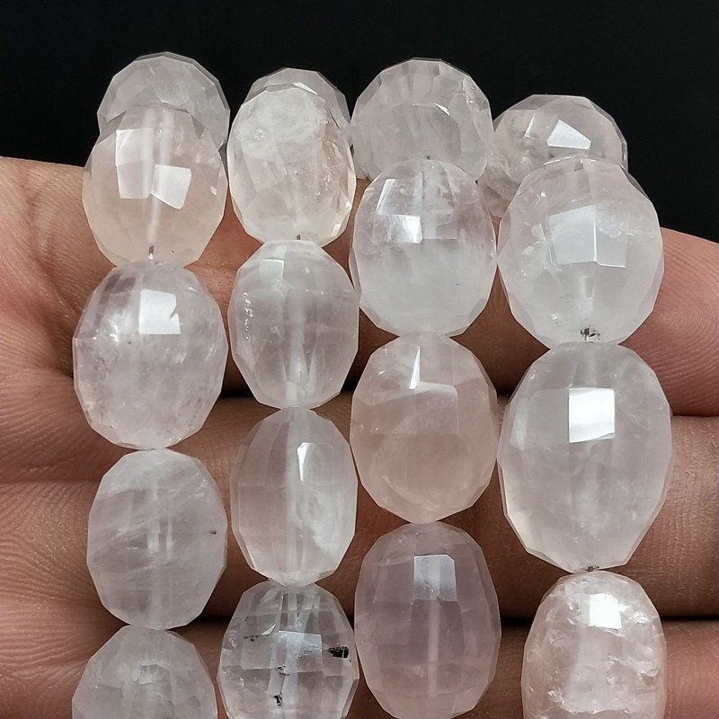 Quarzo Rosa Perline Forma Barilotto Sfaccettato a Mano