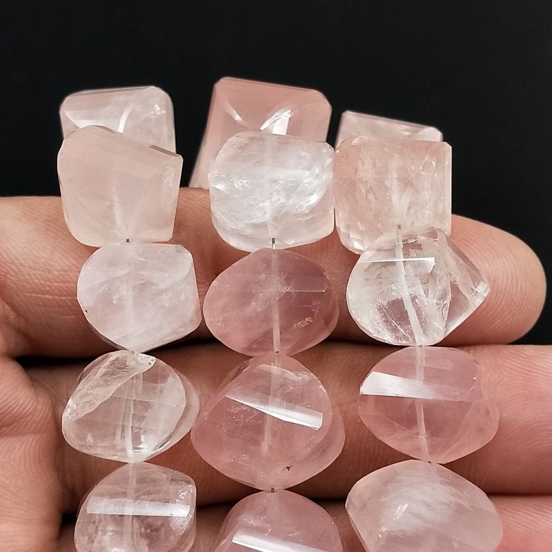 Quarzo Rosa Naturale in Perline Forma Rondelle Twist Sfaccettato a Mano Foro Passante