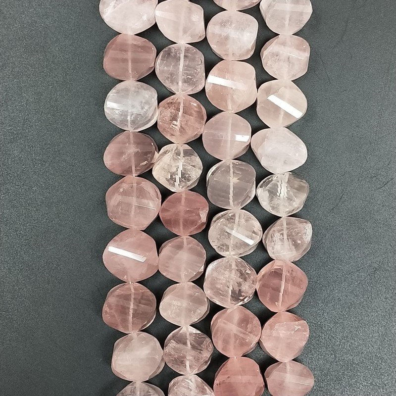 Quarzo Rosa Naturale in Perline Forma Rondelle Twist Sfaccettato a Mano Foro Passante