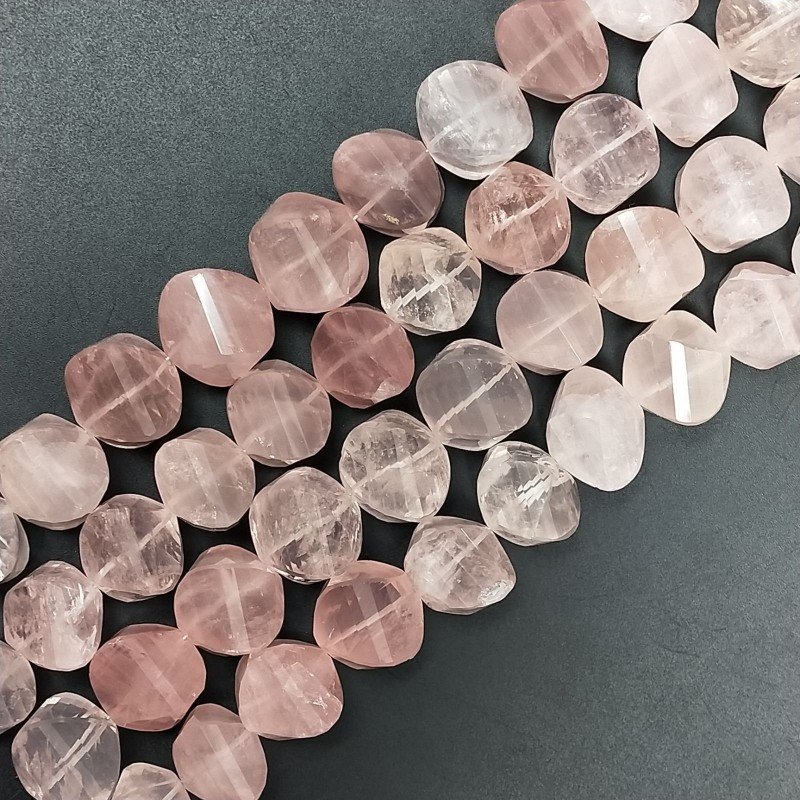 Quarzo Rosa Naturale in Perline Forma Rondelle Twist Sfaccettato a Mano Foro Passante