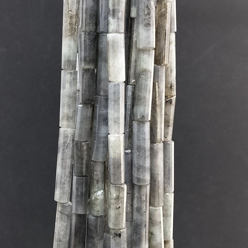 Labradorite Madagascar Perline Forma Cilindro Sfaccettato a Mano