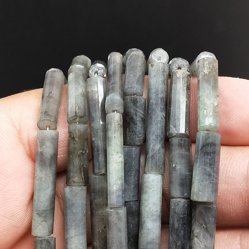 Labradorite Madagascar Perline Forma Cilindro Sfaccettato a Mano