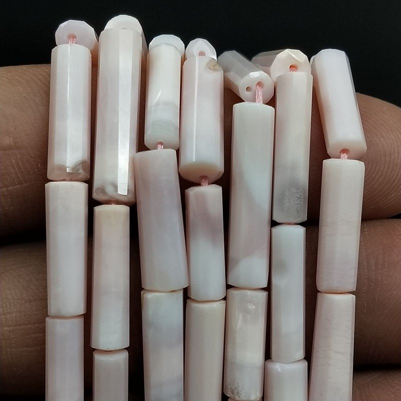 Opale Rosa Perline Forma Cilindro Sfaccettato a Mano