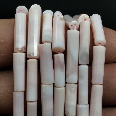 Opale Rosa Perline Forma Cilindro Sfaccettato a Mano