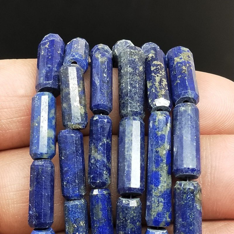 Lapis Lazuli Perline Forma Cilindro Sfaccettato a Mano