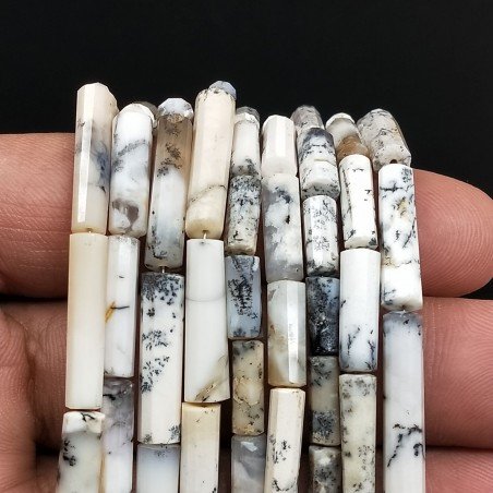 Opale Dendritica Perline Forma Cilindro Sfaccettato a Mano