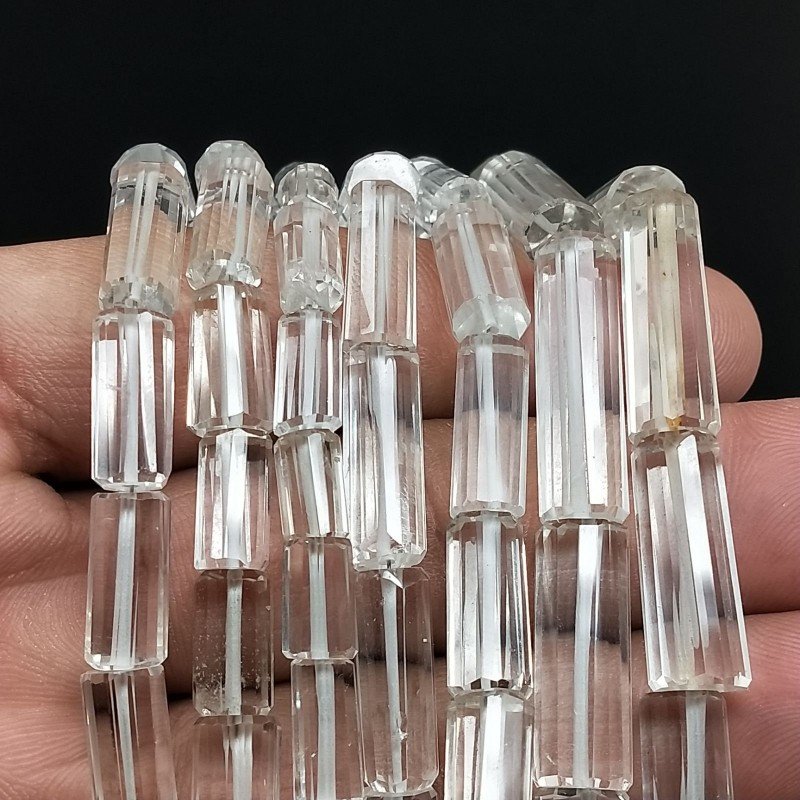 Topazio Bianco Perline Forma Cilindro Sfaccettato a Mano
