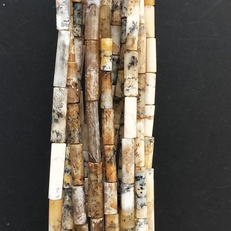 Opale Dendritica Gialla Perline Forma Cilindro Sfaccettato a Mano