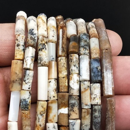 Opale Dendritica Gialla Perline Forma Cilindro Sfaccettato a Mano