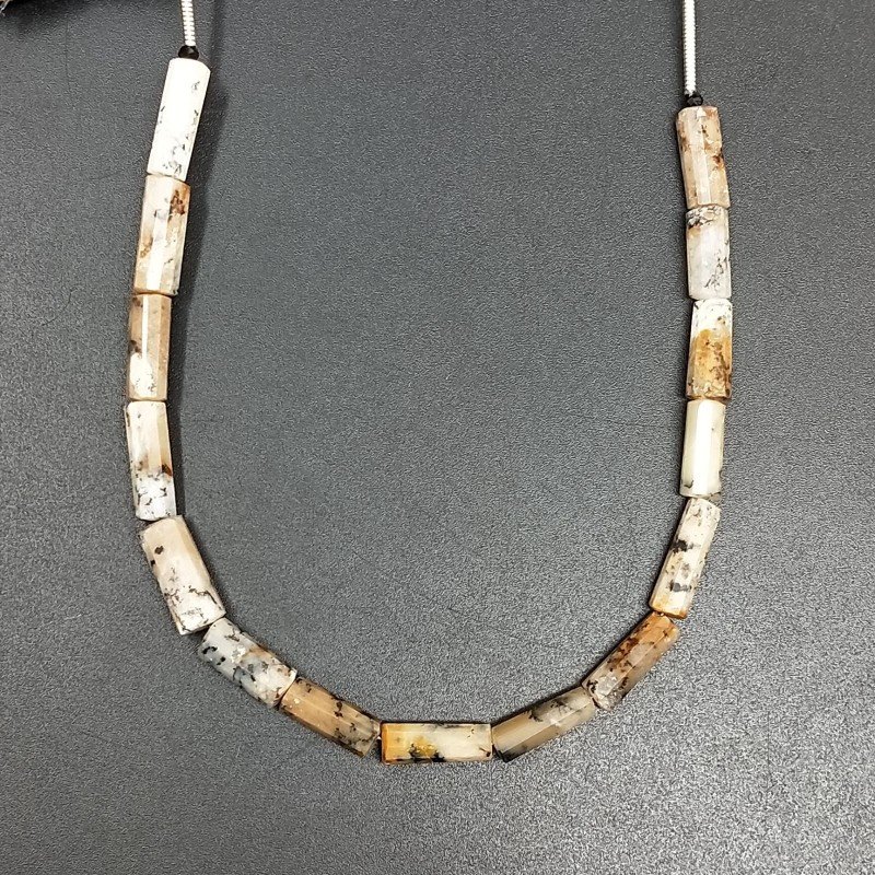 Opale Dendritica Gialla Perline Forma Cilindro Sfaccettato a Mano