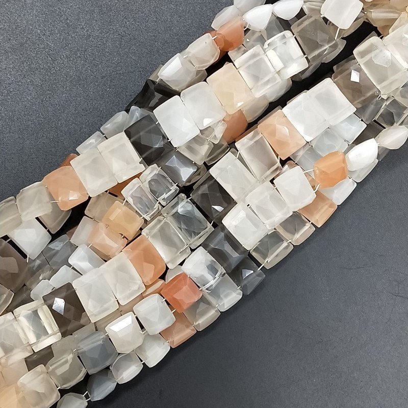 Pietra Di Luna Multi (Adularia) Naturale Perline Forma Rettangolo Sfaccettato A Mano Doppio Foro