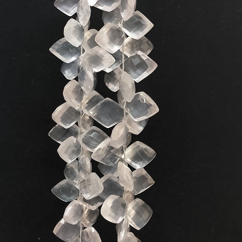 Quarzo Rosa Naturale in Perline Forma Rombo Sfaccettato a Mano Foro Laterale