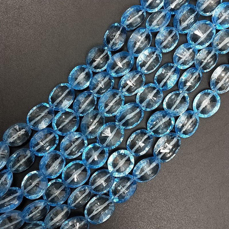 Cristallo di Rocca Rivestito Blu in Perline Forma Ovale Piatto Taglio Concavo Sfaccettato a Mano Foro Passante Cristallo di Rocca Rivestito Blu in Perline Forma Ovale Piatto Taglio Concavo Sfaccettato a Mano Foro Passante