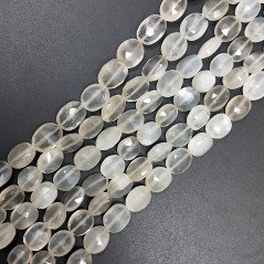 Pietra Di Luna Bianca (Adularia) Naturale in Perline Forma Ovale Piatto Sfaccettato a Mano Foro Passante