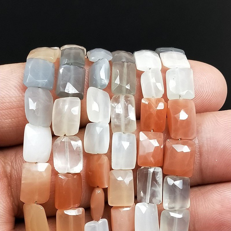 Pietra di Luna Multicolore Naturale in Perline Forma Rettangolare Piatto Sfaccettato Foro Passante 5-9mm