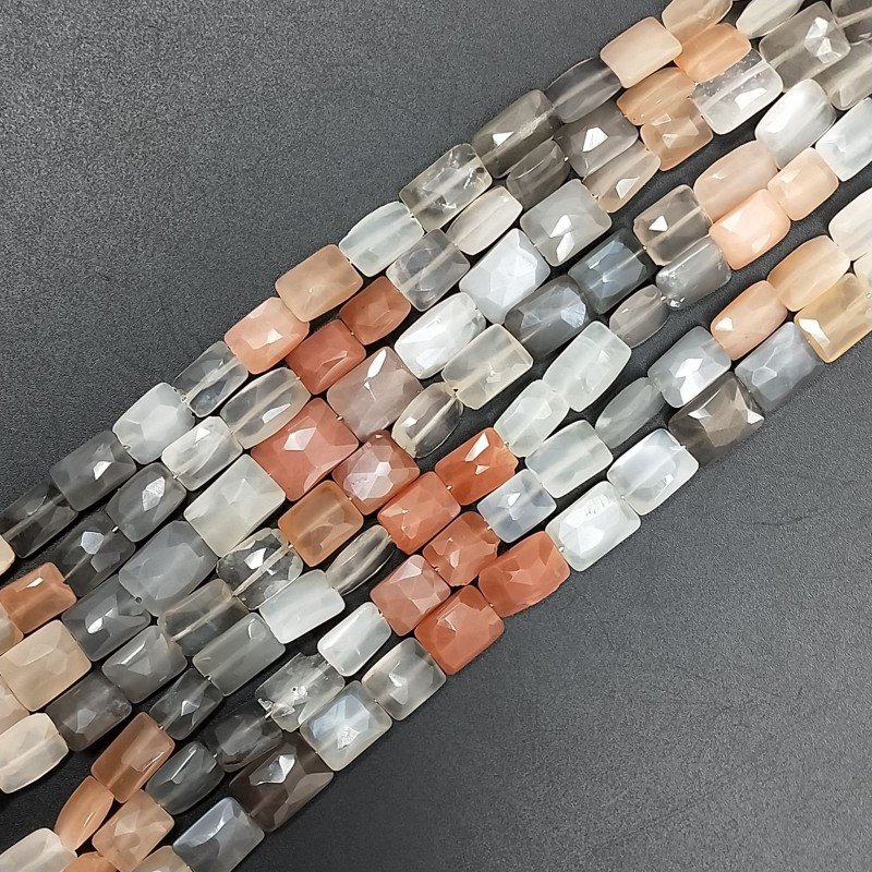 Pietra di Luna Multicolore Naturale in Perline Forma Rettangolare Piatto Sfaccettato Foro Passante 5-9mm