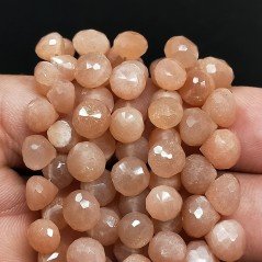 Pietra di Luna Rosa Perline Forma Cipolla-Castagna Sfaccettato a Mano Foro Laterale
