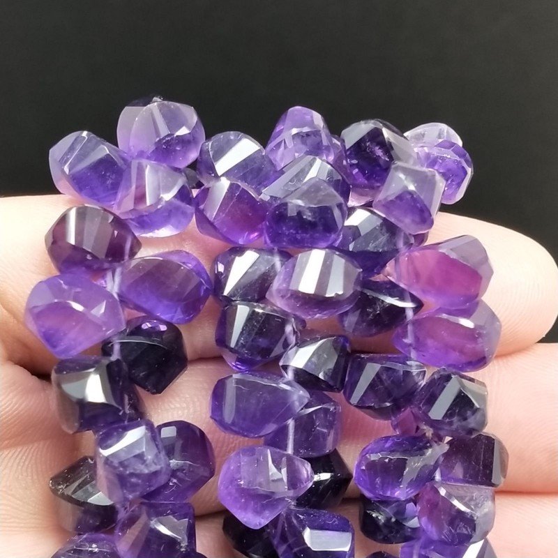 Ametista Africana Naturale in Perline Forma Goccia Twist Sfaccettato a Mano Foro Laterale