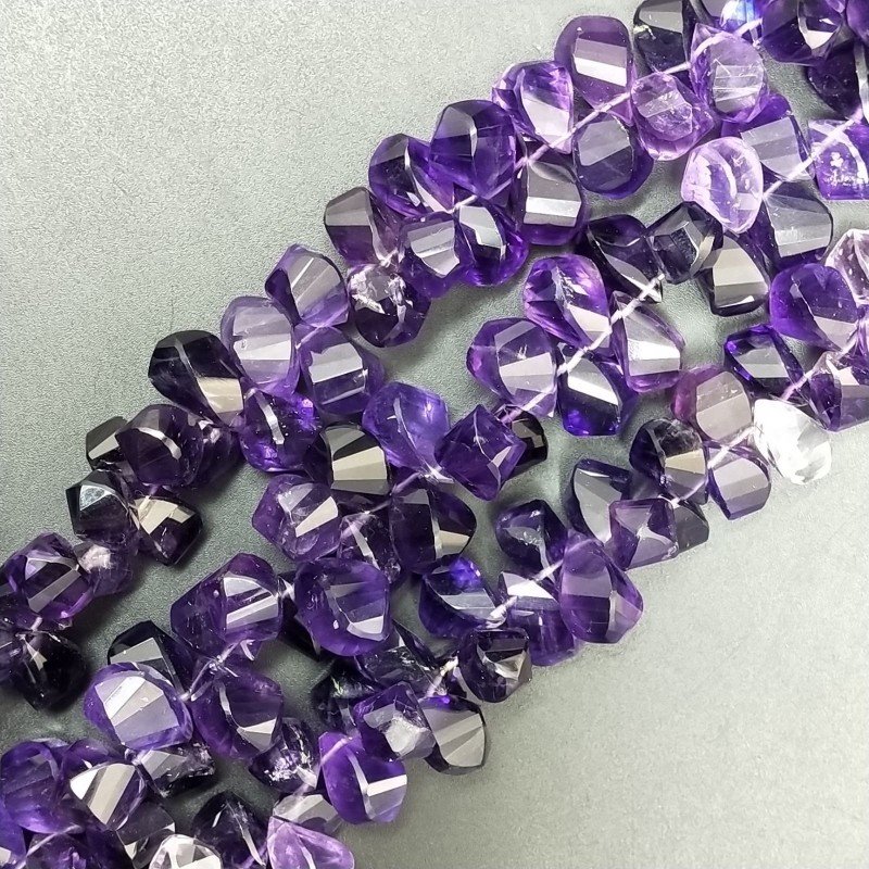 Ametista Africana Naturale in Perline Forma Goccia Twist Sfaccettato a Mano Foro Laterale