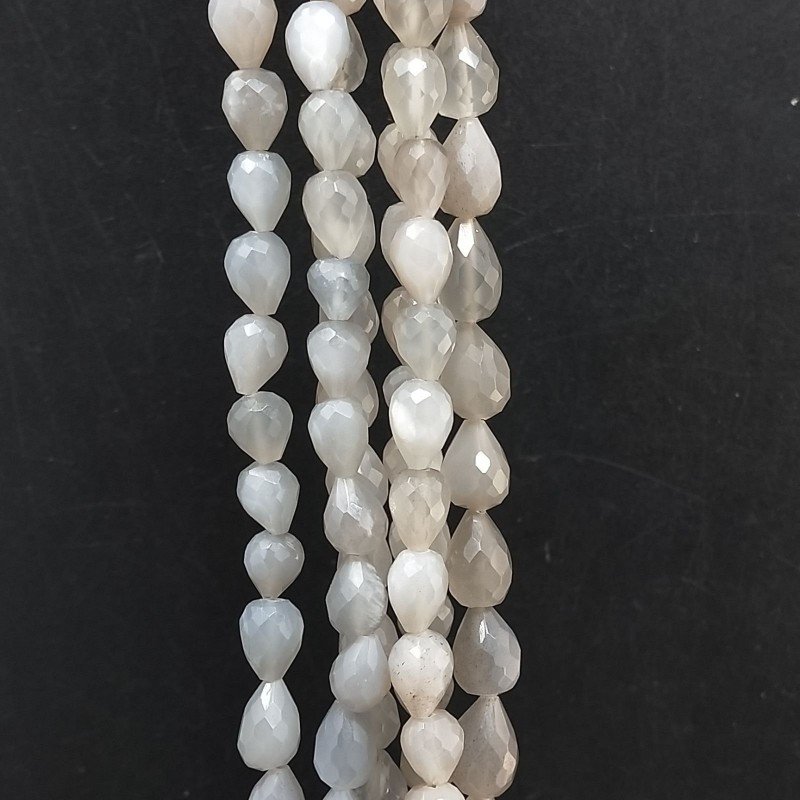 Pietra Di Luna Grigia Naturale in Perline Forma Goccia Tondo Sfaccettato a Mano Foro Passante